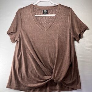Bobeau Mocha V-Neck Twist Front Tee